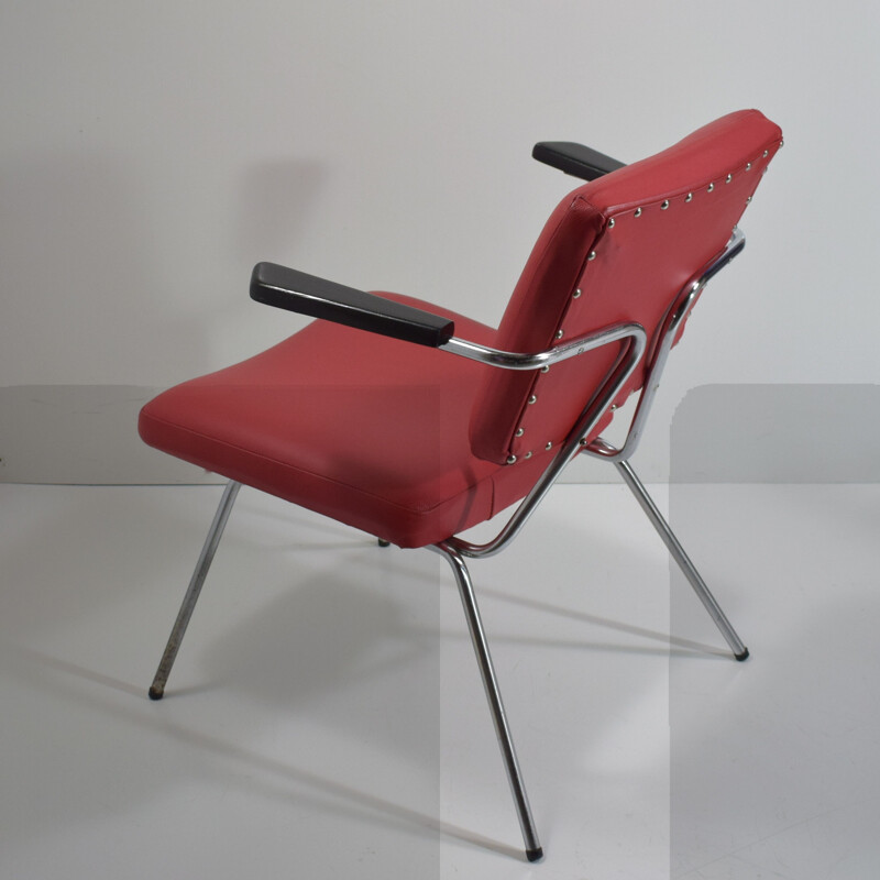 Vintage red leather armchair with armrests 1960