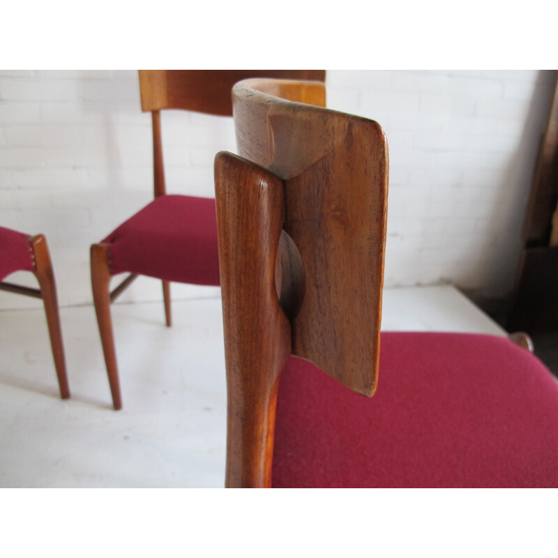 Set of four Top Form German red chairs in rosewood - 1960s