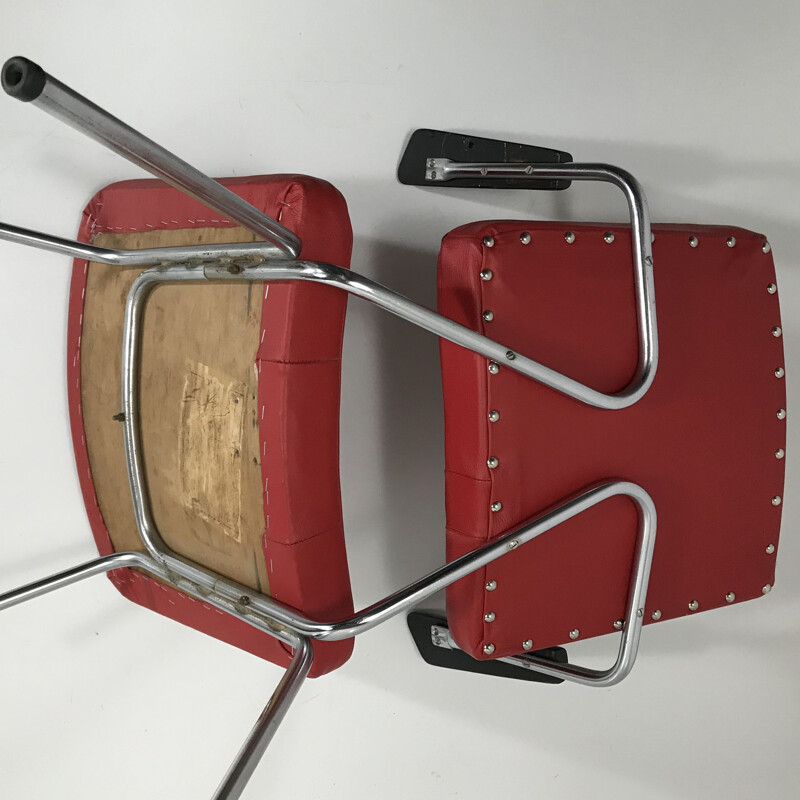 Vintage red leather armchair with armrests 1960