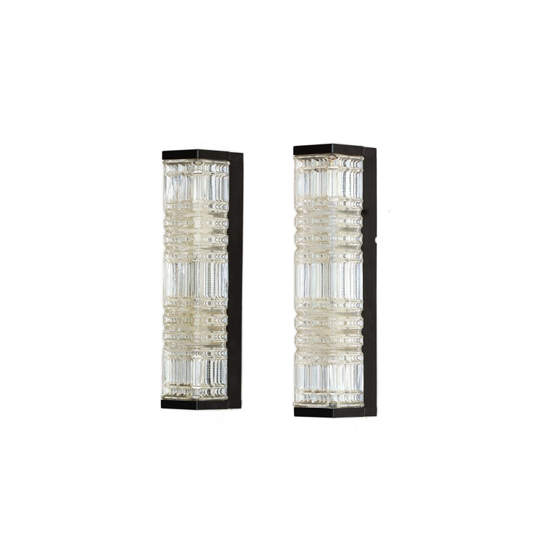 Pair of vintage glass wall lightssconces by HoSo. Germany 1970s