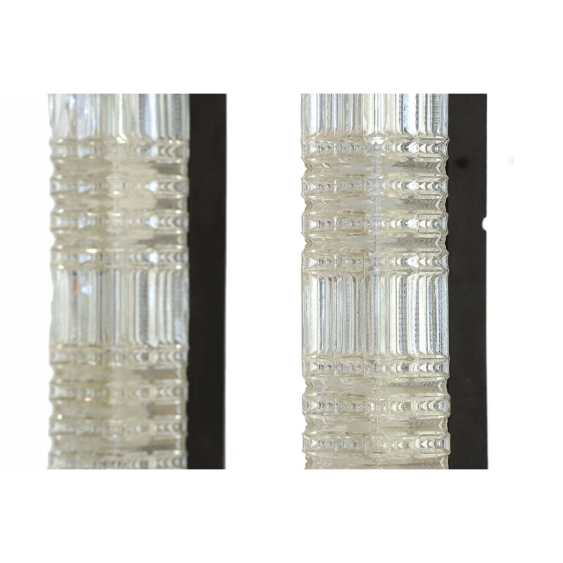 Pair of vintage glass wall lightssconces by HoSo. Germany 1970s