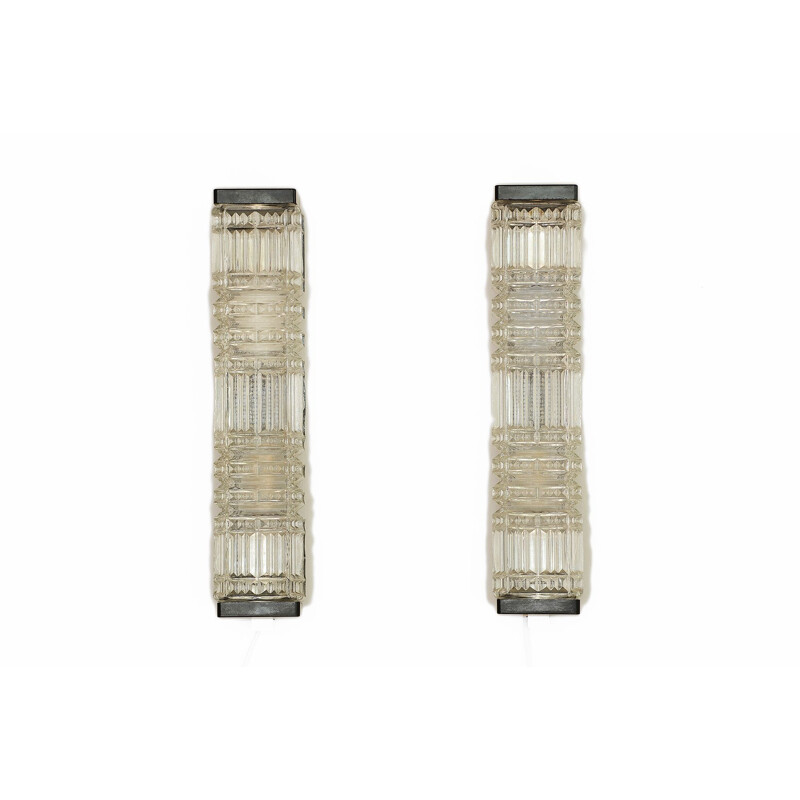 Pair of vintage glass wall lightssconces by HoSo. Germany 1970s