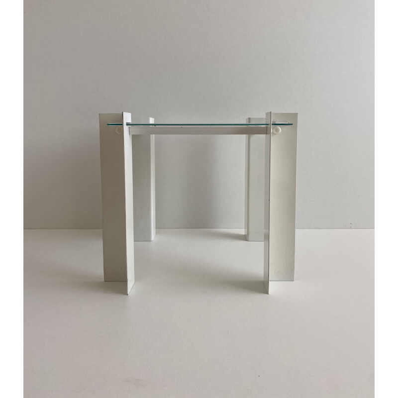 Vintage Postmodern Dutch Metal and Glass Side Table 1980