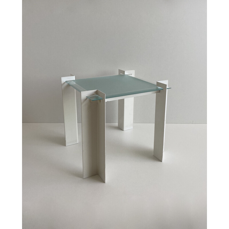Vintage Postmodern Dutch Metal and Glass Side Table 1980