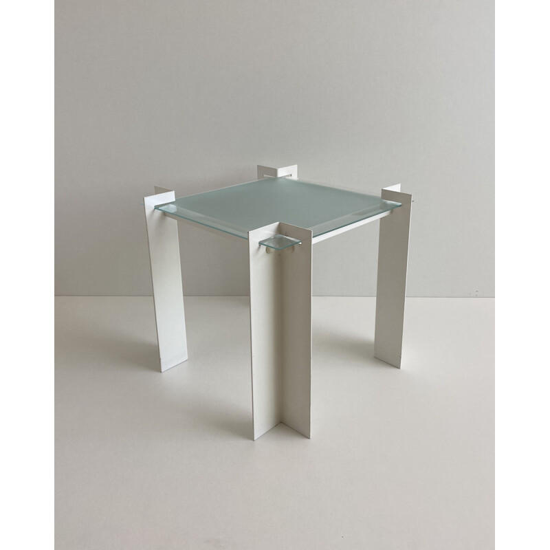 Vintage Postmodern Dutch Metal and Glass Side Table 1980