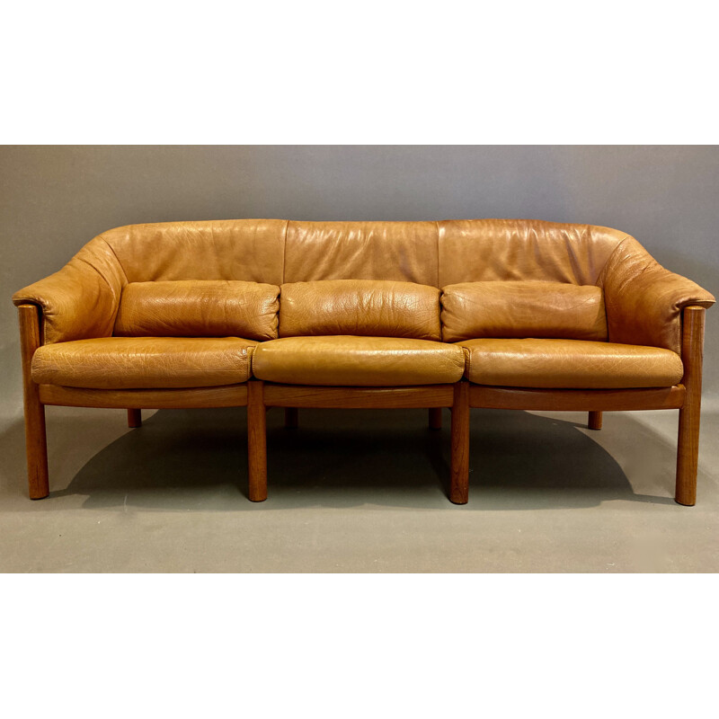 Vintage sofa teak and scandinavian leather 1950