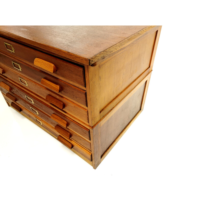 Vintage  Oak Plan Chest of Drawers Artists Map Table British