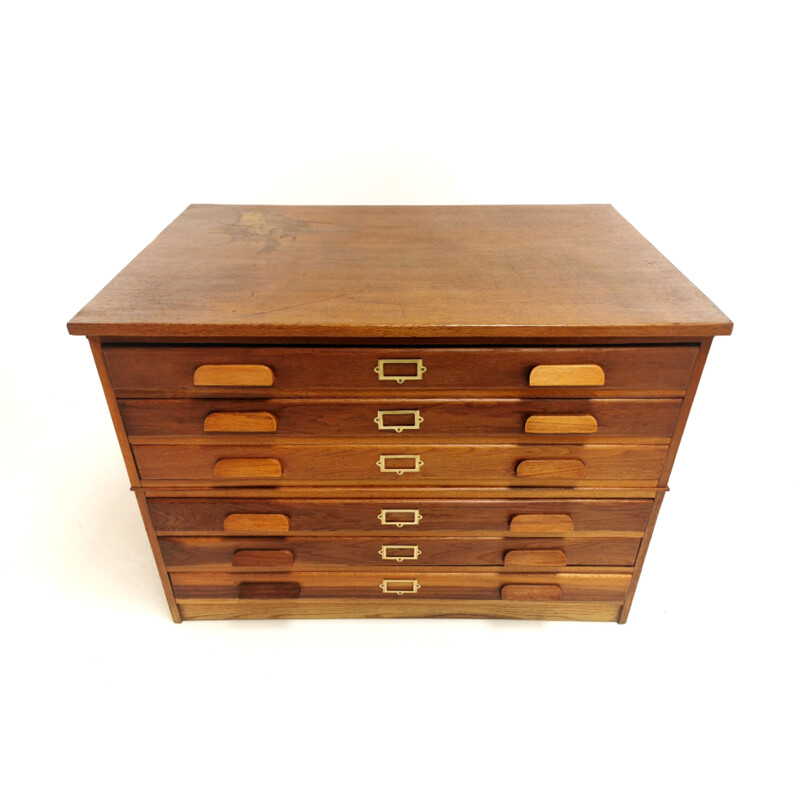 Vintage  Oak Plan Chest of Drawers Artists Map Table British