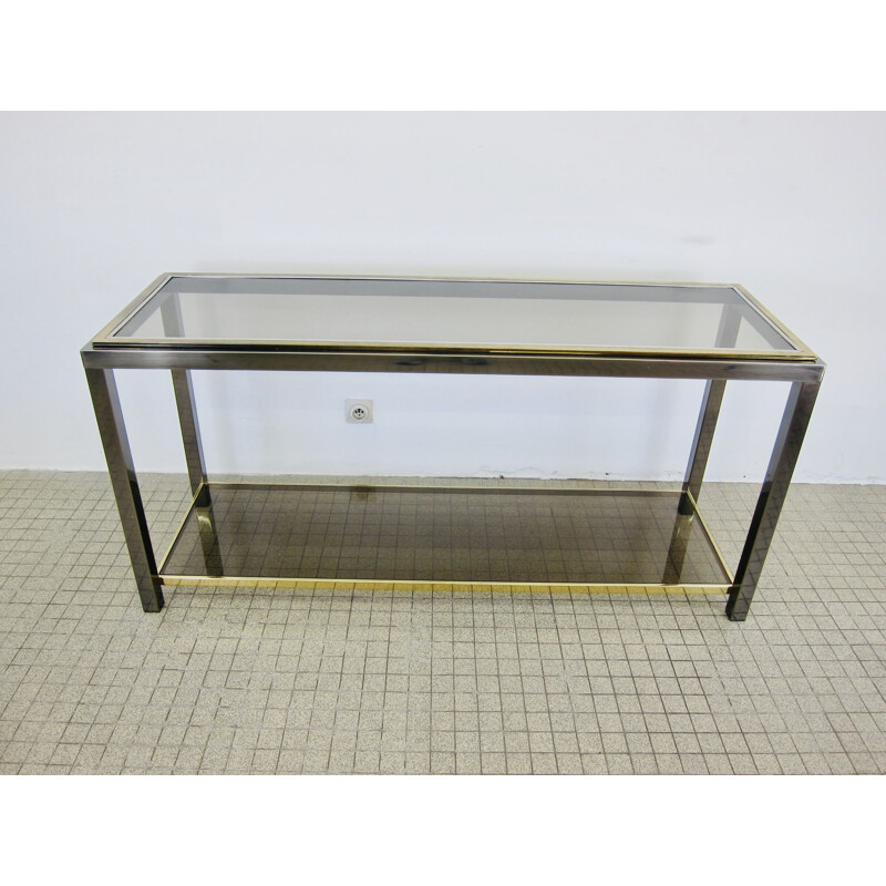 Vintage 2-tier chrome and brass console hollywood regency Belgo Chrom 1980