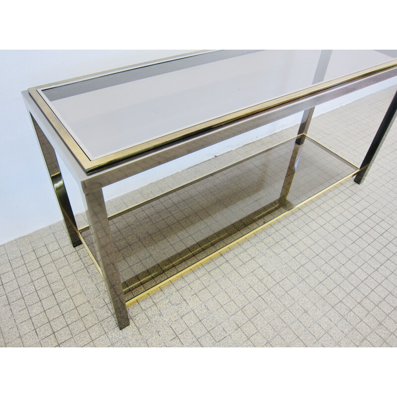 Vintage 2-tier chrome and brass console hollywood regency Belgo Chrom 1980