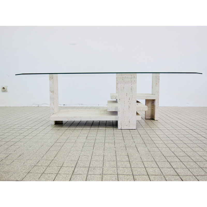 Table basse vintage sculpturale de Willy Ballez en travertin 1970