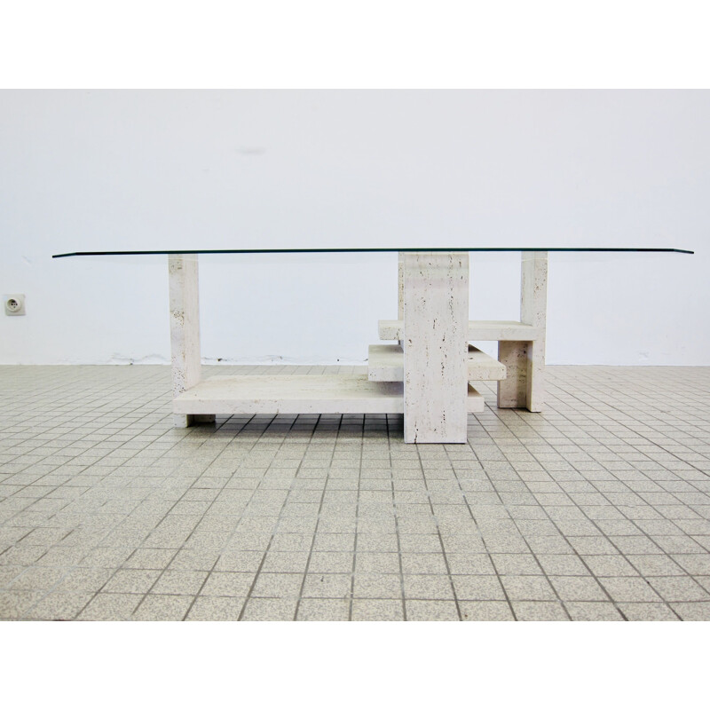 Vintage sculptural coffee table by Willy Ballez  in travertine  1970s