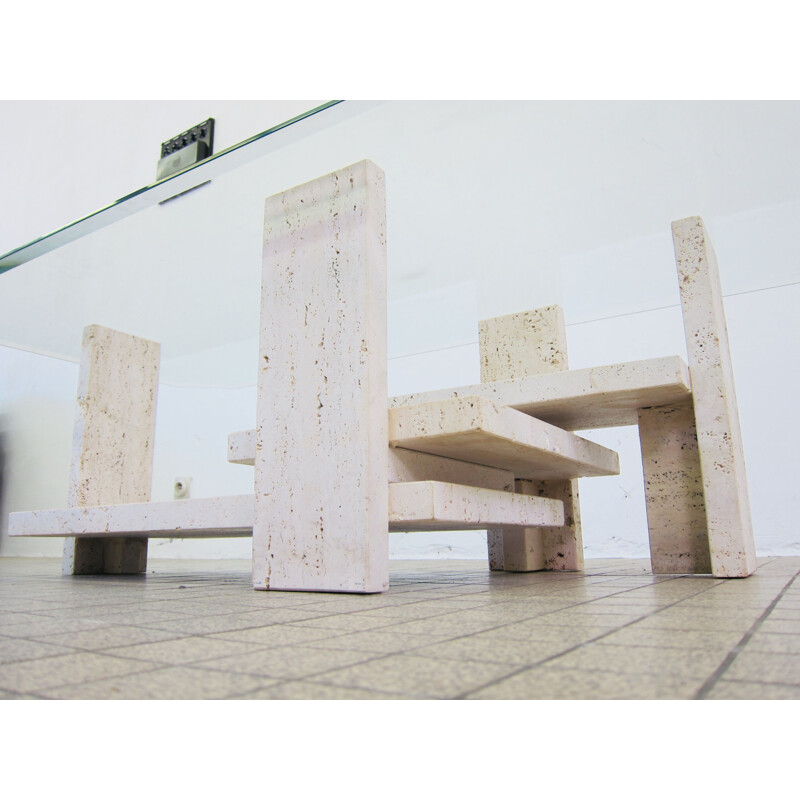 Vintage sculptural coffee table by Willy Ballez  in travertine  1970s