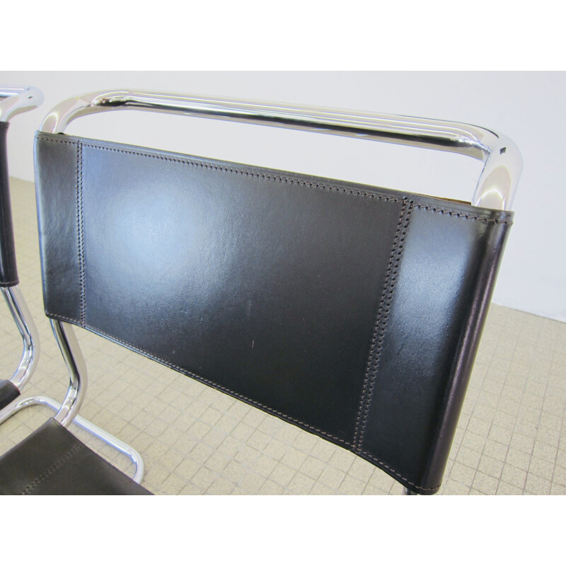 Pair of Vintage dark brown leather dining chairs Thonet S33  bauhaus 