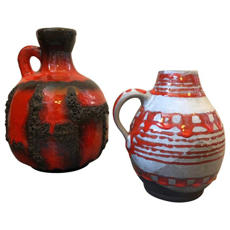 Pair of vintage Lava Ceramic West Germany Jugs 1970