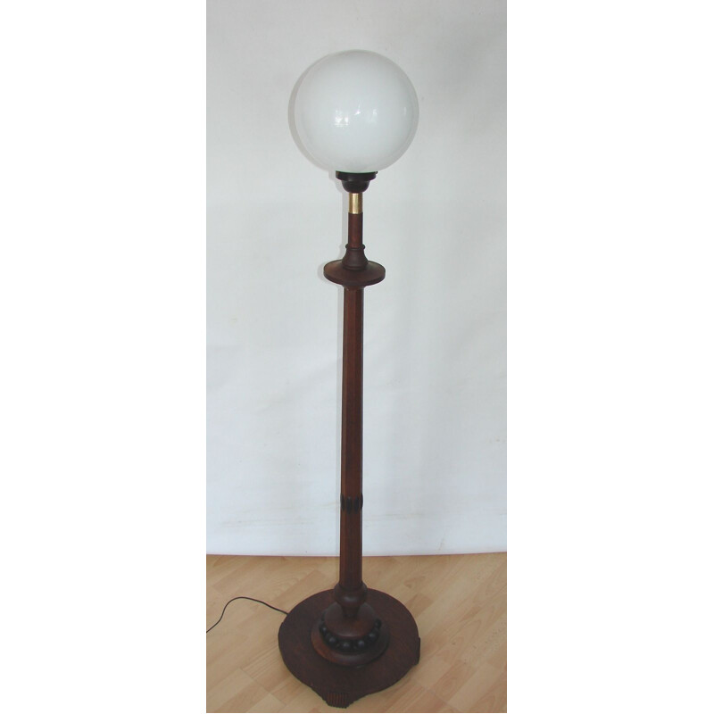 Lampadaire Art déco vintage en bois, 1920