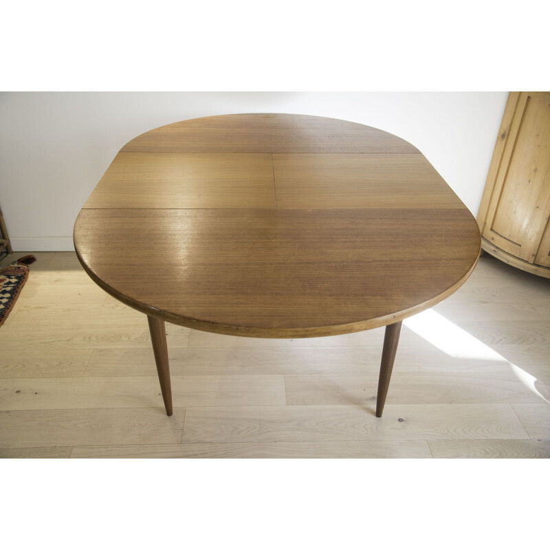 Table ronde vintage à rallonge scandinave 1960