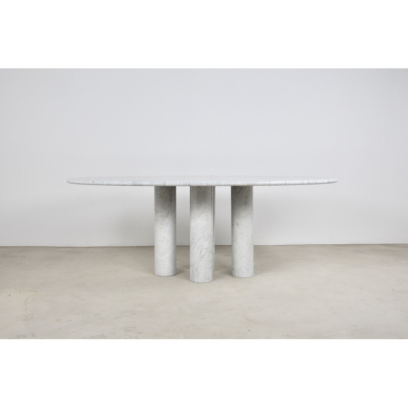 Vintage carrara marble table 4 legs in cylinders and oval top by Mario Bellini by Cassina 1970