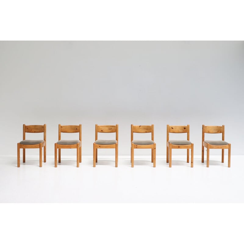 Set of 6 vintage dining chairs in pinewood