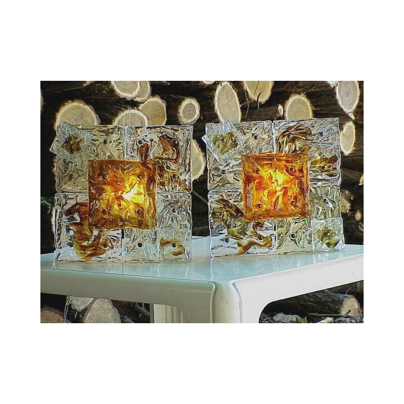 Par de mosaicos de vidro Vintage envelhecem a partir de arandelas de vidro Venini Itália 1970