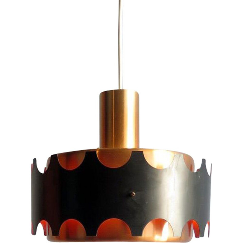 Vintage Hanging lamp coppered and black aluminium 1960