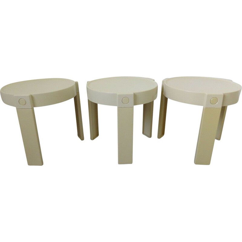 Set of 3 vintage nesting tables in white plastic holland 1970