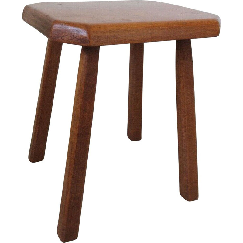 Vintage octagonal solid wood stool 1960