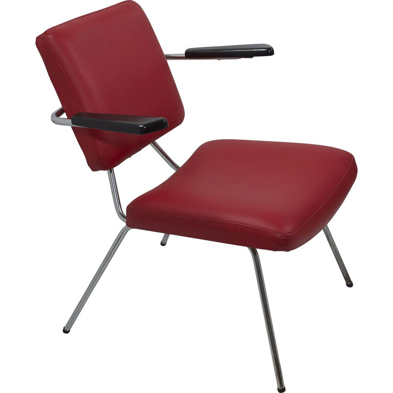 Vintage red leather armchair with armrests 1960