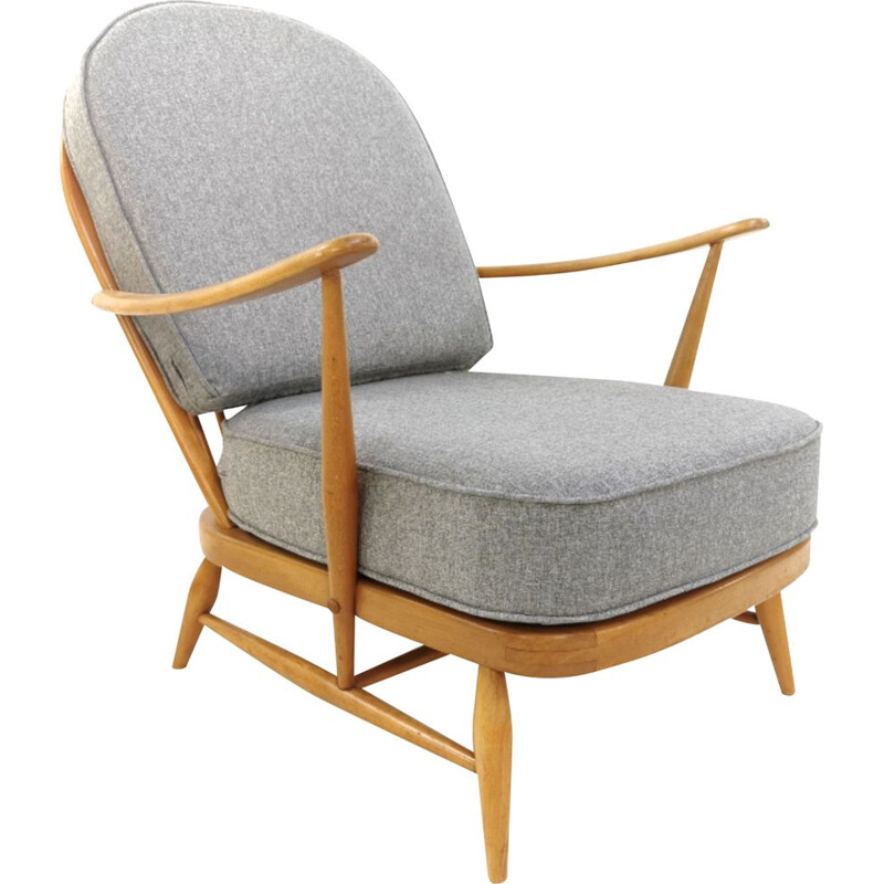 Vintage Grey Easy Lounge Armchair  Model 203 Ercol Herringbone