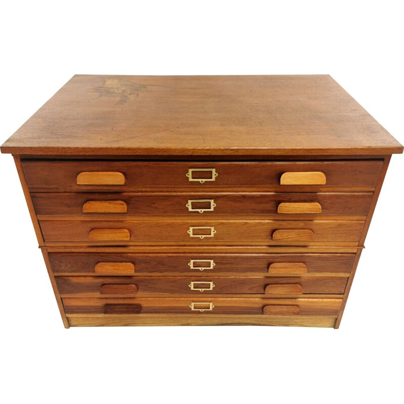 Vintage  Oak Plan Chest of Drawers Artists Map Table British