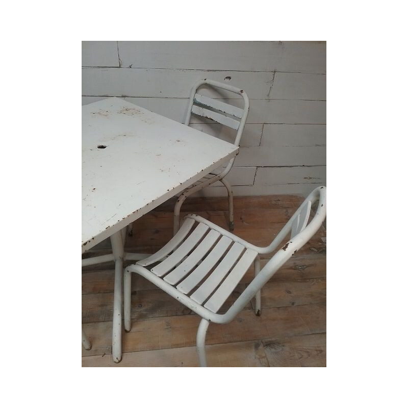Set 4 chaises vintage et une table terrasse bistrot Tolix 1950