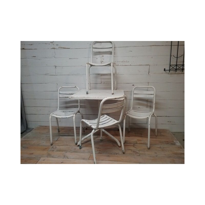 Set of 4 vintage chairs and a terrace table bistro Tolix 1950