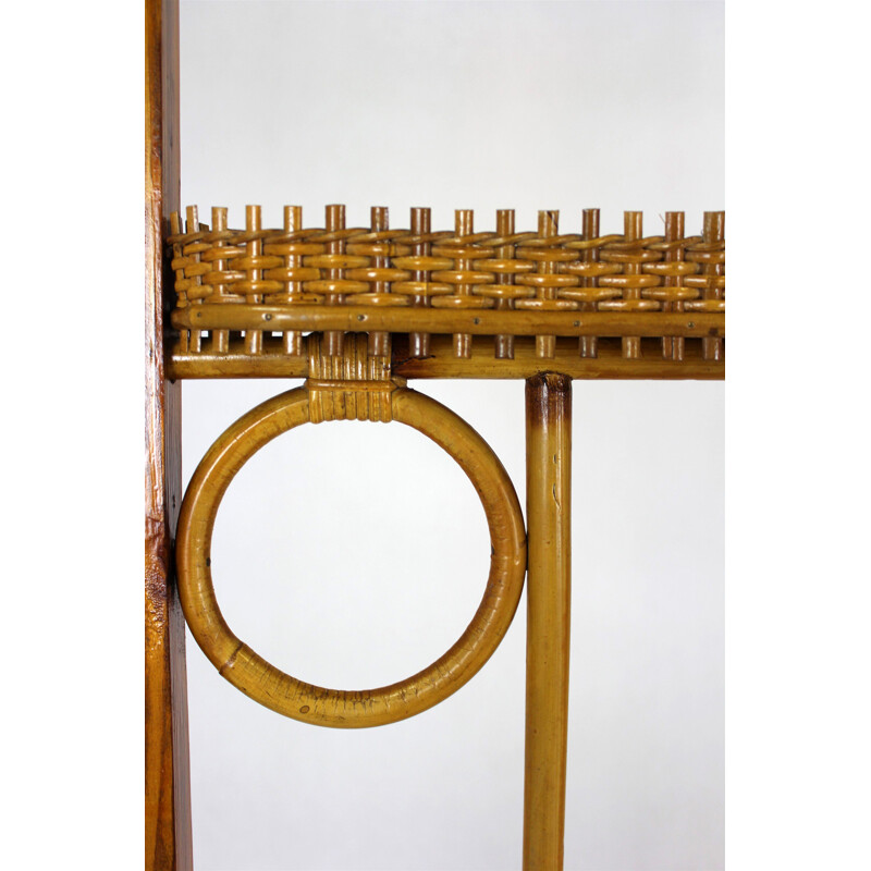 Vintage bamboo room divider with rattan shelves 1970