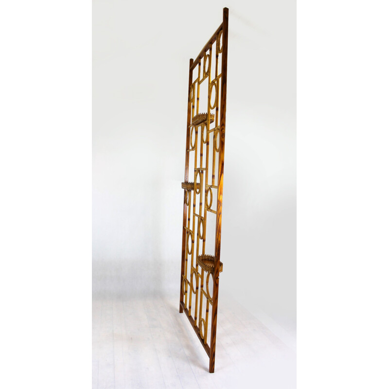 Vintage bamboo room divider with rattan shelves 1970