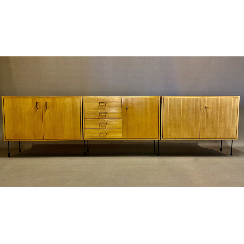 Enfilade vintage modulable Hêtre et métal 1950