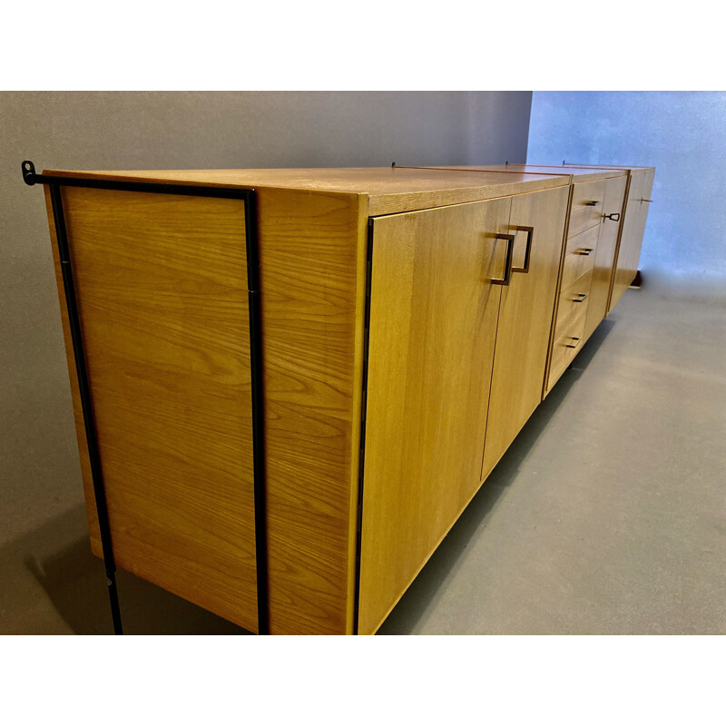 Vintage modular sideboard Beech and metal 1950's