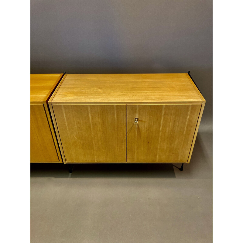 Vintage modular sideboard Beech and metal 1950's