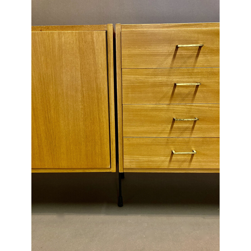 Vintage modular sideboard Beech and metal 1950's