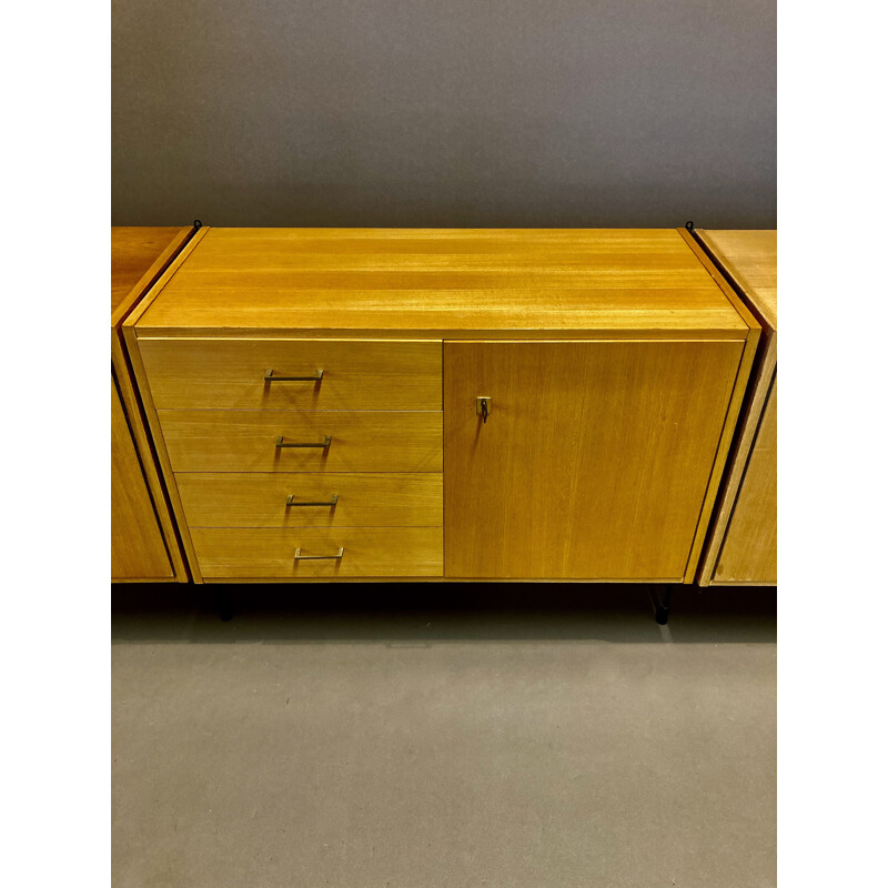 Enfilade vintage modulable Hêtre et métal 1950