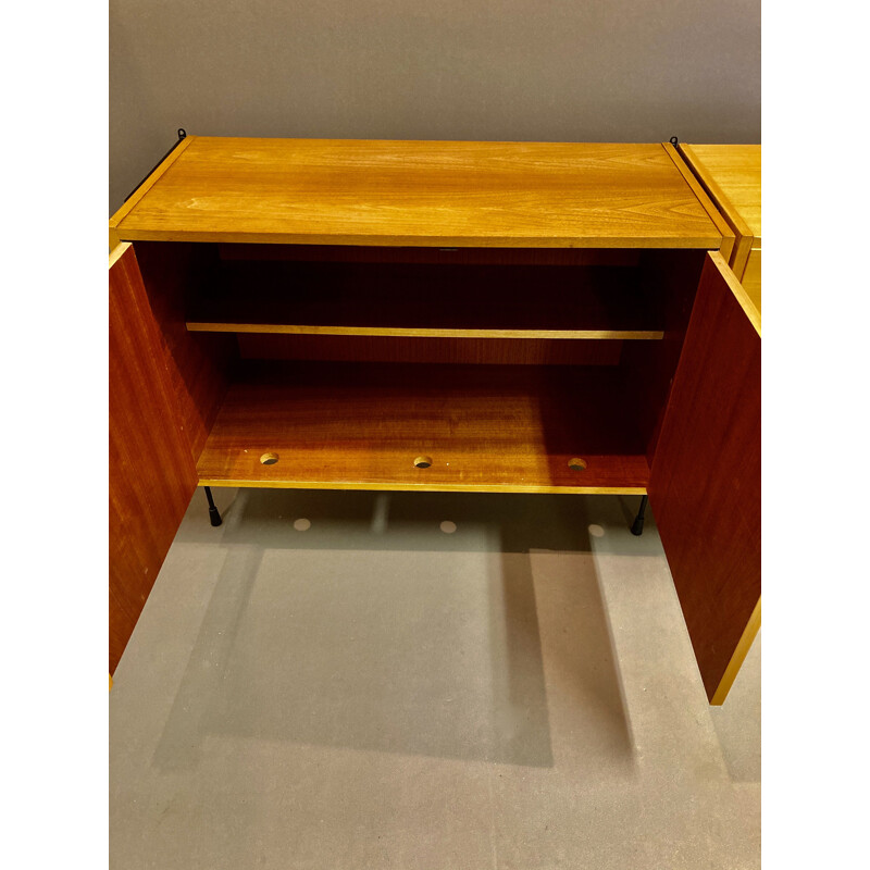 Vintage modular sideboard Beech and metal 1950's