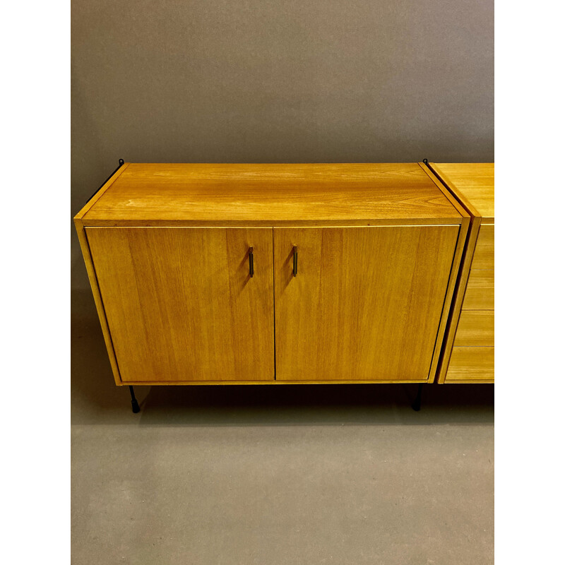 Vintage modular sideboard Beech and metal 1950's