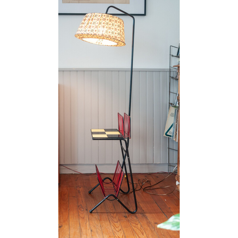 Vintage reading light composed of fabric lampshade and 2 newspaper doors 1960