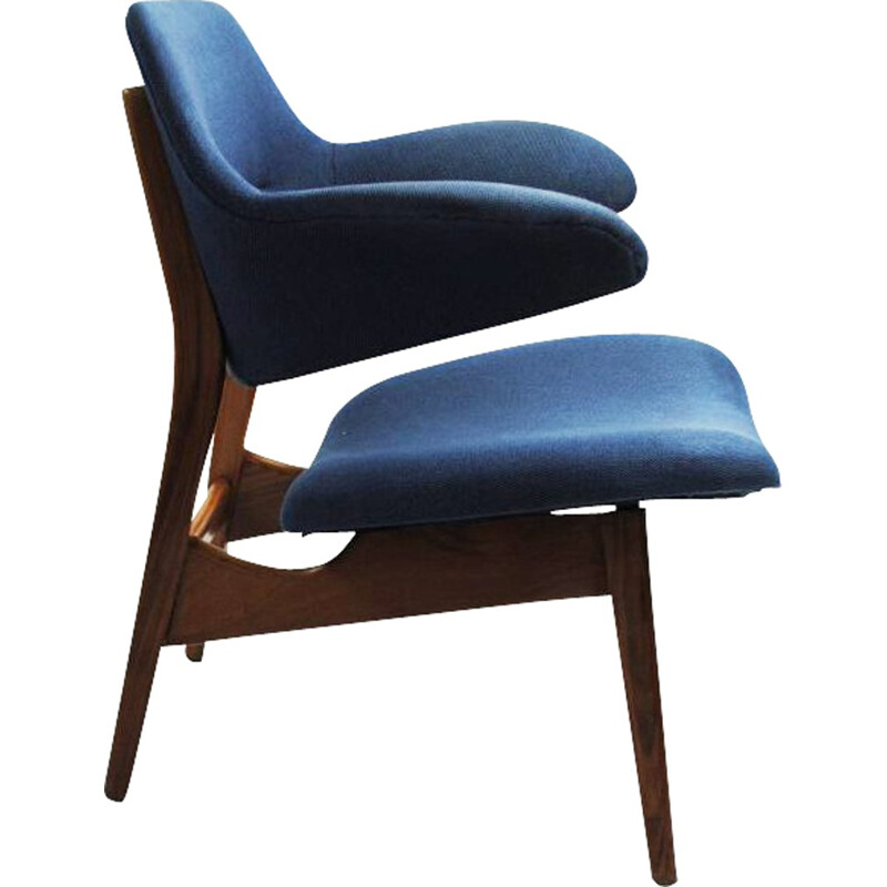 Wébé blue armchair in teak, Louis VAN TEEFFELEN - 1960s