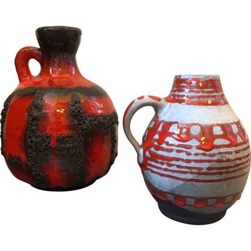 Pair of vintage Lava Ceramic West Germany Jugs 1970