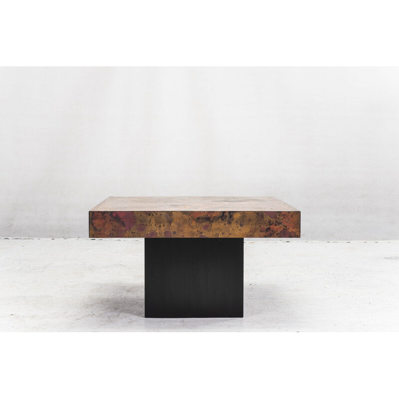 Vintage Brass Etched and Oxidized Copper Coffee Table by Bernhard Rohne, 1960s