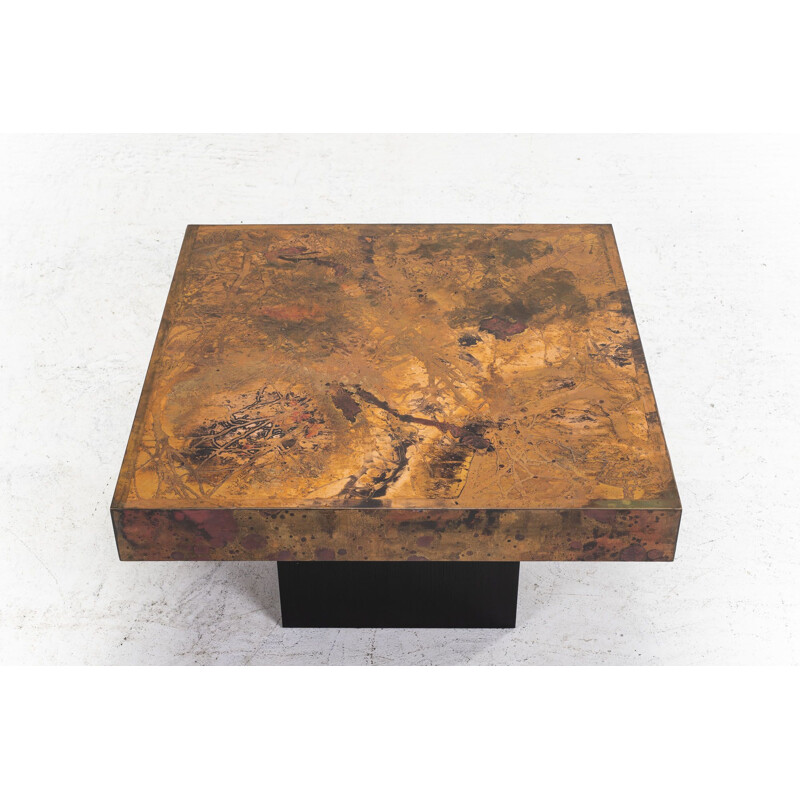 Vintage Brass Etched and Oxidized Copper Coffee Table by Bernhard Rohne, 1960s