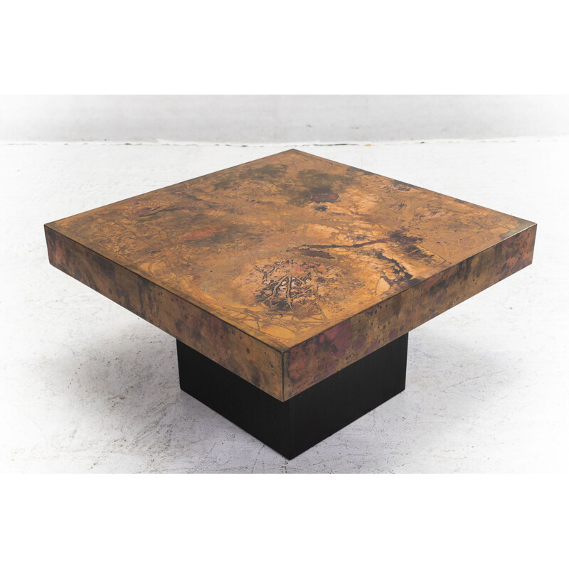 Vintage Brass Etched and Oxidized Copper Coffee Table by Bernhard Rohne, 1960s