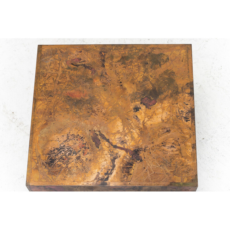 Vintage Brass Etched and Oxidized Copper Coffee Table by Bernhard Rohne, 1960s