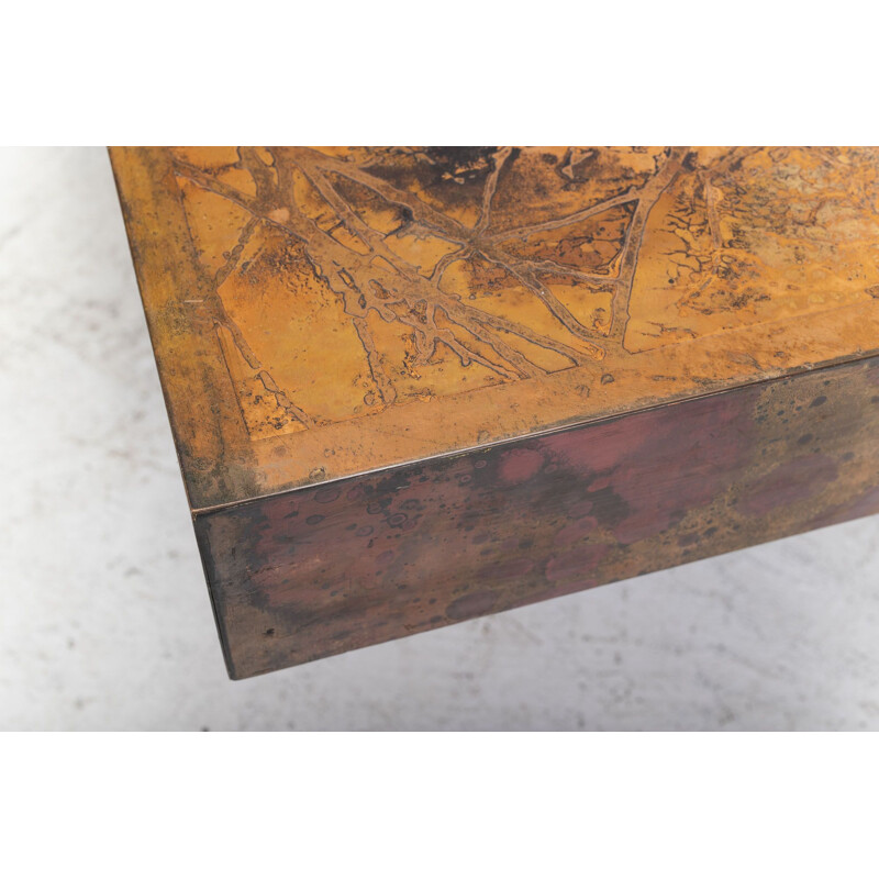 Vintage Brass Etched and Oxidized Copper Coffee Table by Bernhard Rohne, 1960s