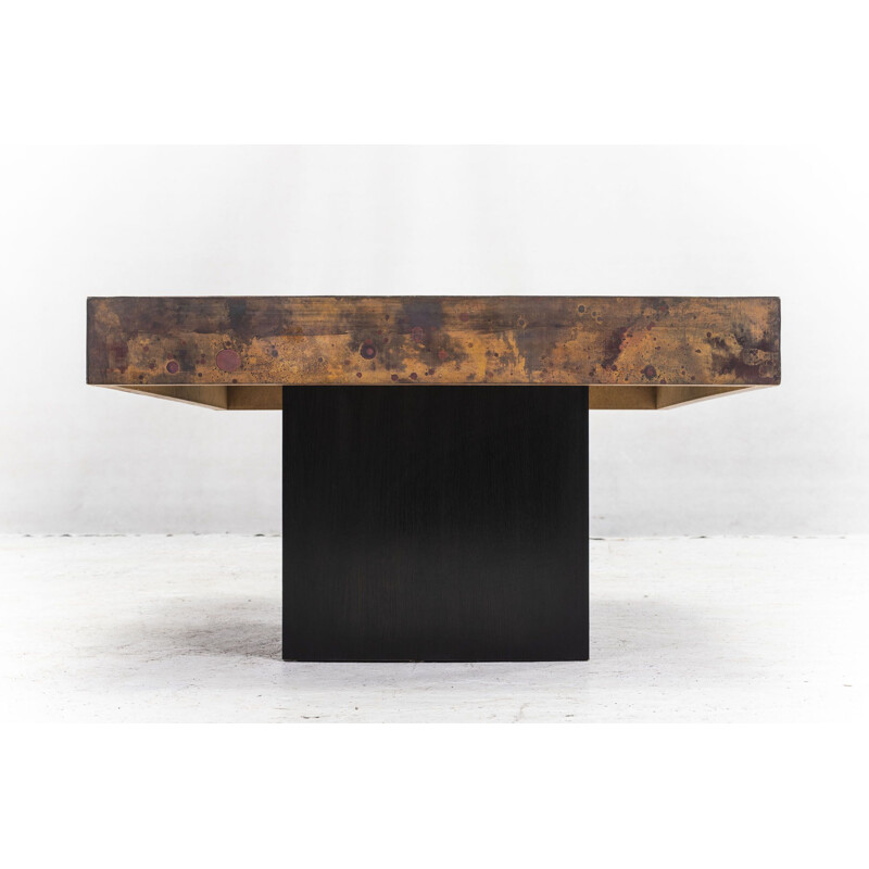 Table basse vintage en laiton gravé et en cuivre oxydé de Bernhard Rohne, 1960